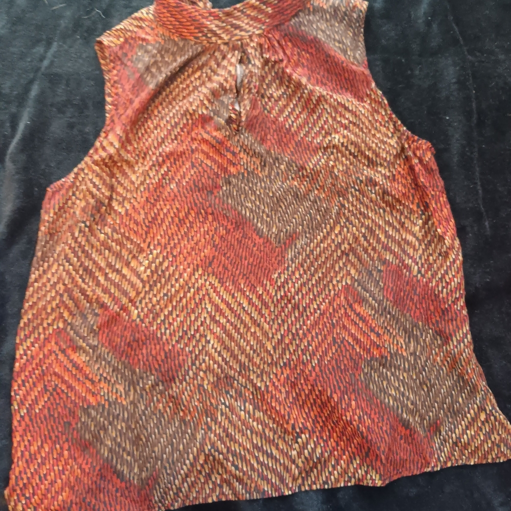 August Silk Sleeveless Top - Brown and Red